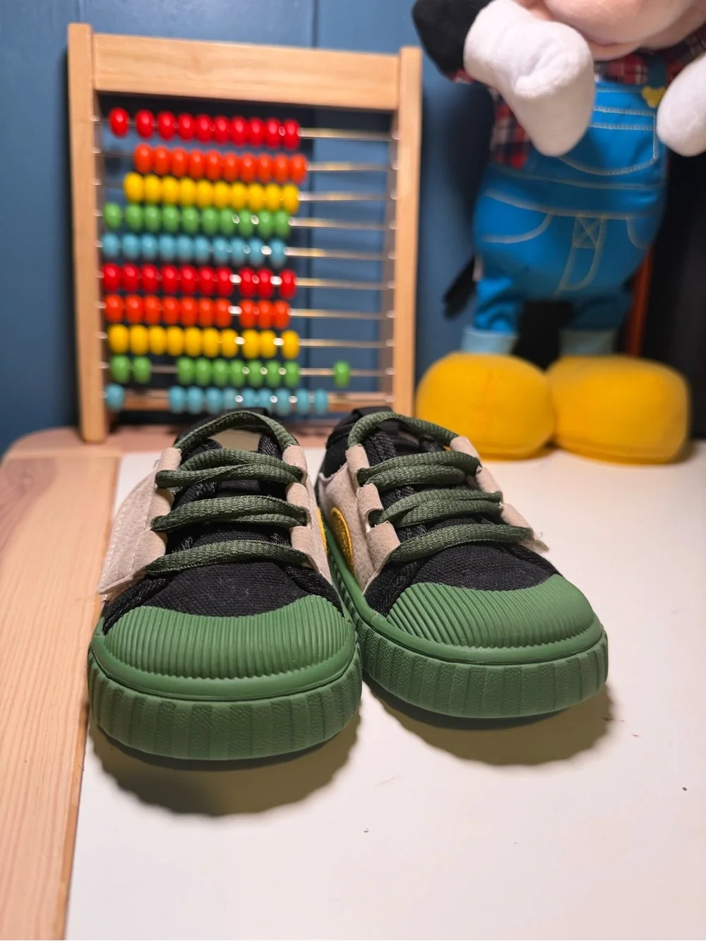 Kids Green Canvas Sneakers with Beige Accent 7C